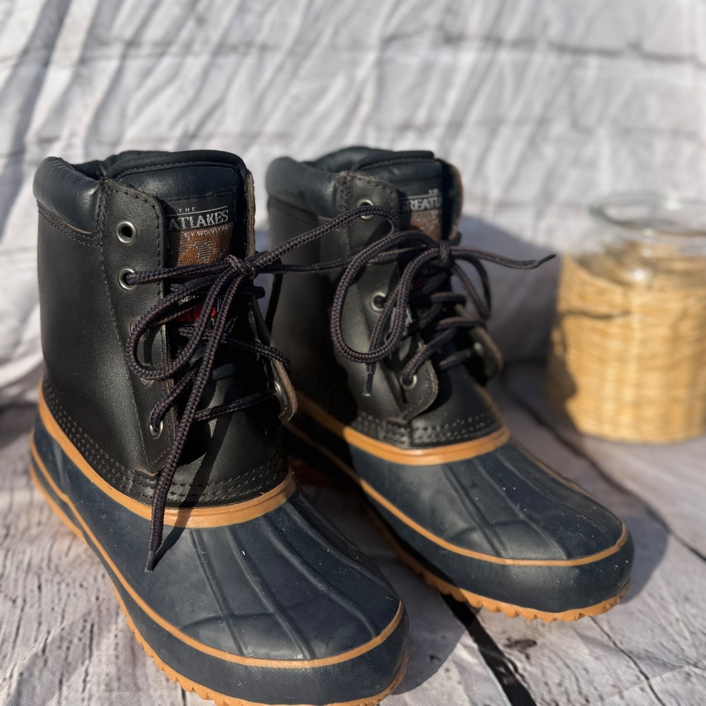 Great Lakes by Wolverine Women 7 Duck Boots Black Tan Leather Thermolite 03074